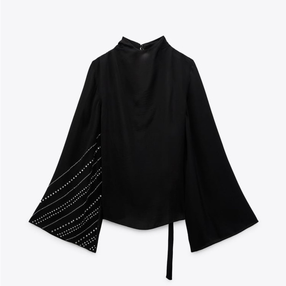 🆕ZARA Rhinestone Cape Sleeve Blouse - Picture 2 of 8